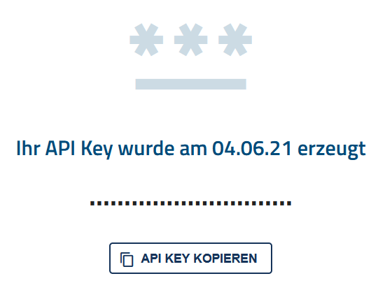 In der Abbildung ist der Administrationsbereich mit der Schaltfläche "API Key kopieren" gezeigt.