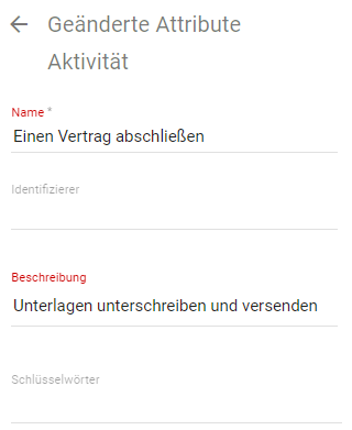 Der Screenshot zeigt die Details eines Objekts mit den hervorgehobenen Änderungen.