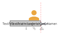 Der Screenshot zeigt ein Rollen-Symbol während die Größe des Textfelds angepasst wird.