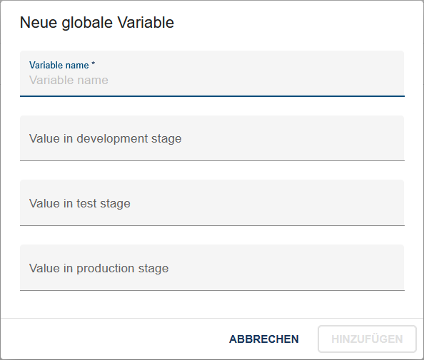 Der Screenshot zeigt den Dialog, um eine neue globale Variable hinzuzufügen.