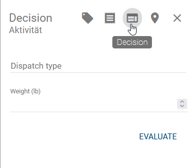 This screenshot shows the "Decision" button in the details tab.