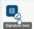 The screenshot shows a tooltip that indicates a signature task.