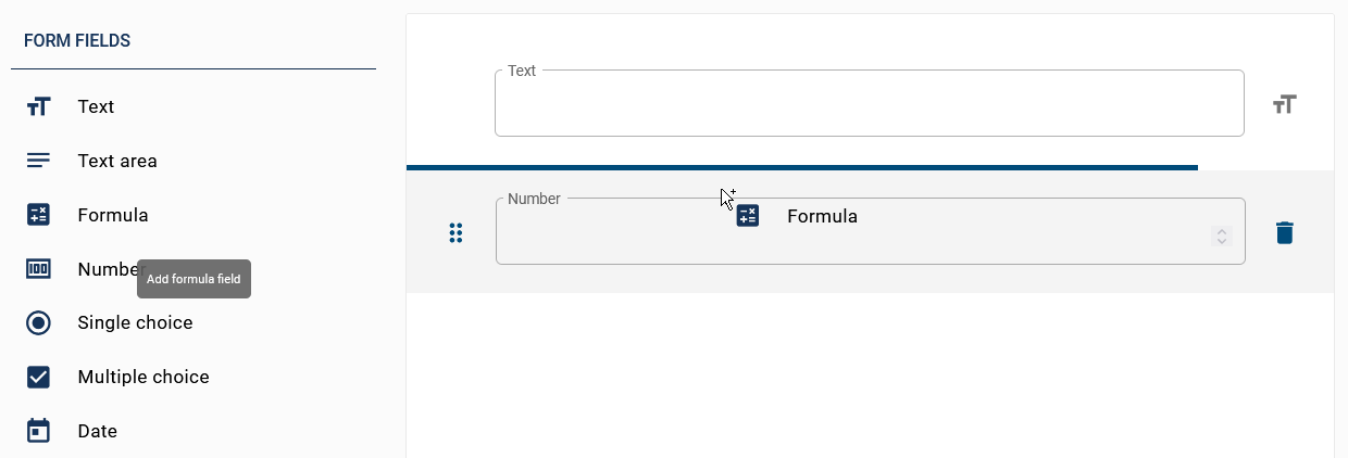 The screenshot that is displayed here shows how to add a new form field via drag & drop.