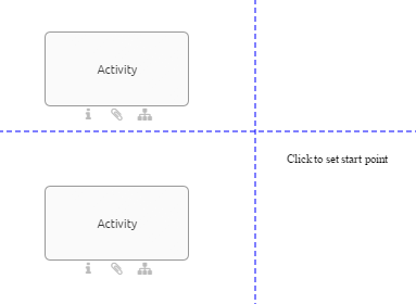 This screenshot demonstrates the horizontal and vertical lines in the diagram with "Click to set start point" and two other activities.