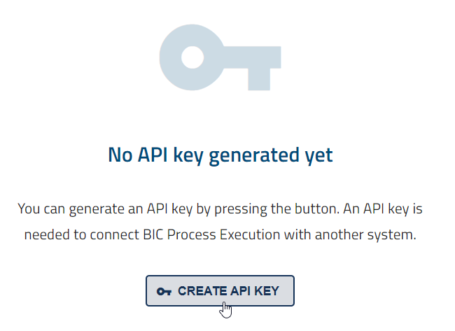 The image shows the administration area including the button "Create API key".