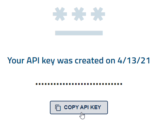 The image shows the administration area including the button "Copy API key".