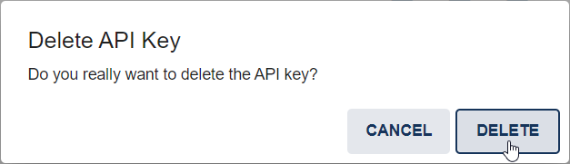The screenshot shows a dialog window in which the removal of an API key has to be confirmed.