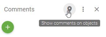 The screenshot shows the "Show comment on objects" button in the comment tab.