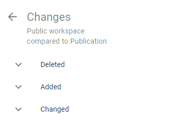 Collapsed lists of changes in the versions tab are displayed here.