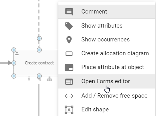 The context menu of an activity with the entry "Open form editor" is shown here.