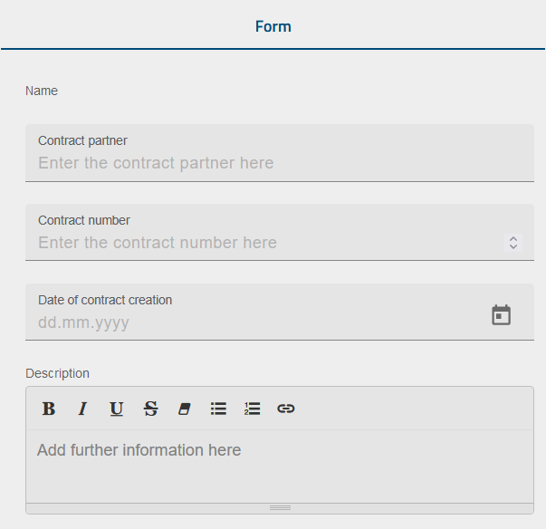 This screenshot demonstrates the configured form within a task's form.