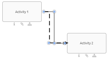 Here the change of a connections path, by moving the blue points, is shown.