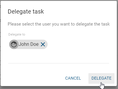 The dialog of a task delegation is displayed here.