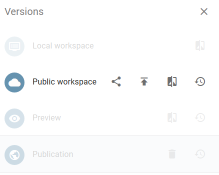 The selected "Public Workspace" in the version bar is shown here.