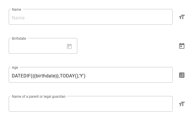 This screenshot shows the form editor with the input fields that make up our form.