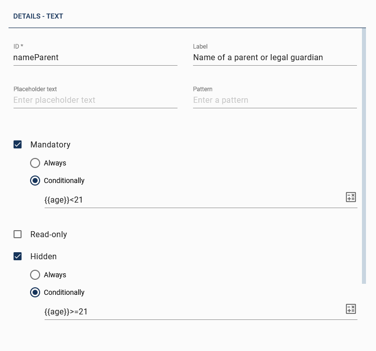 This screenshot shows the details of the form field "legal guardian".
