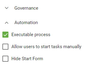 This screenshot shows the attribute "Executable process" in the attribute group "Automation".