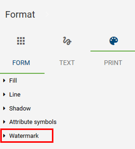 This screenshot highlights the "Watermark" option in the formatting bar.