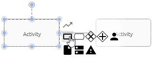 The screenshot shows two connected activity symbols and the mini symbol palette of the selected activity symbol.