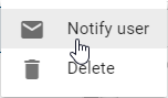 The "Notify user" button of the context menu of a catalog entry is displayed here.