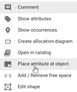 Here, the button "Place attribute at object" of the context menu of an object is displayed.