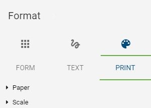 The screenshot shows the register card "Print" within the "Format" menu in the symbol palette.