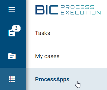 The screenshot shows the menu entry "ProcessApps".