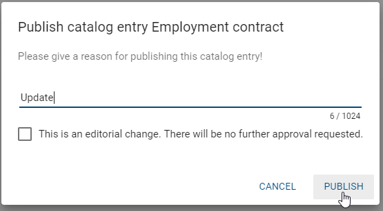 The publication dialog of a catalog entry is displayed here.