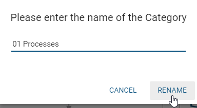 The input window for renaming a category is displayed here.