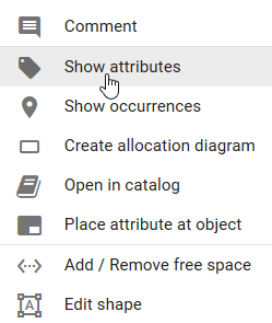 The option "Show attributes" in the context menu of an object is displayed here.