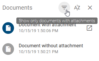 The "Show only documents with attachments" button in the document tab is displayed here.