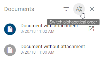 The screenshot shows the "Switch alphabetical order" button in the document tab.