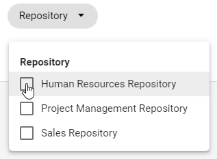 This screenshot illustrates the filter "Repository" that lists all available repository names.
