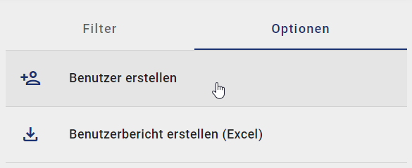 Der Screenshot zeigt die Option "Benutzer erstellen" im Optionsbereich.