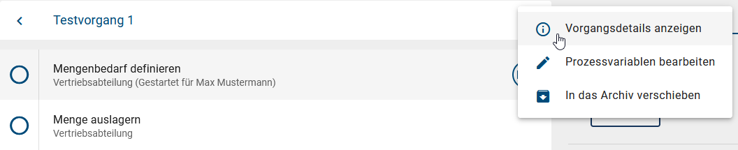 Der Screenshot zeigt die Möglichkeit über die Vorgangsübersicht in die Details zu kommen.
