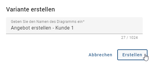 Der Screenshot zeigt das Dialogfenster für das Erstellen einer Diagrammvariante.