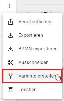 Der Screenshot zeigt die Option "Variante erstellen" im Kontextmenü eines Diagramms.