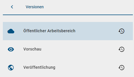 Hier sind die drei Bereichs-Auswahlmöglichkeiten für die Option "Versionen" abgebildet.