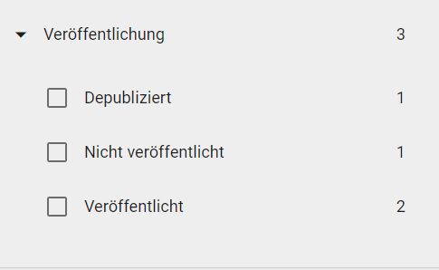 Der Screenshot zeigt die Facette "Veröffentlichung" im Katalog.