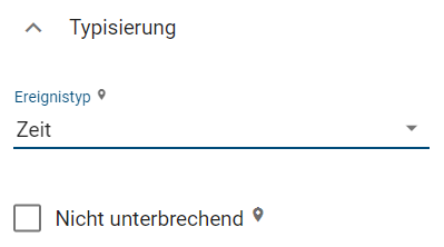 Der Screenshot illustriert das Attribut *Ereignistyp* eines Ereignisses. Es ist mit dem Wert "Zeit" gesetzt.