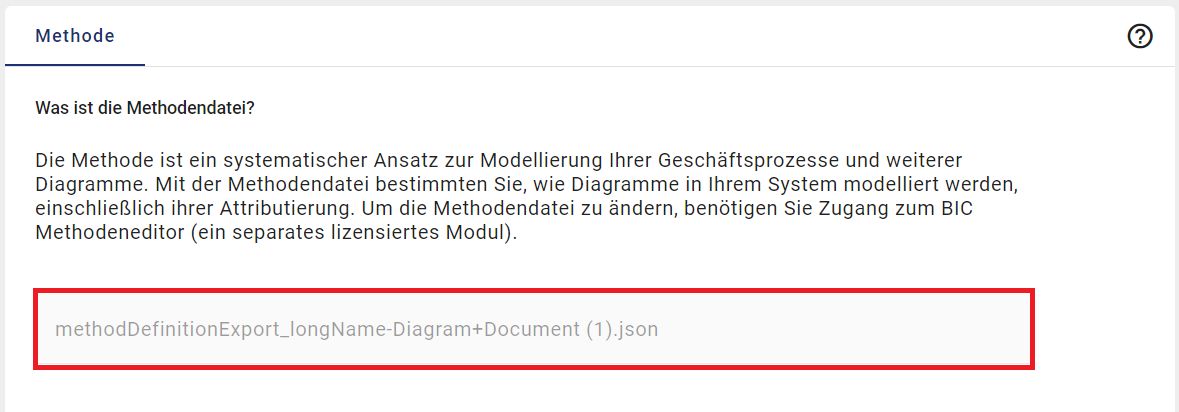 Der Screenshot zeigt die aktuelle Methode in einem schreibgeschützten Feld.