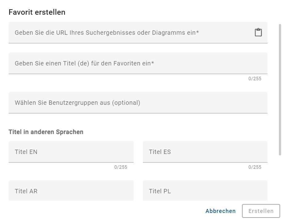 Der Screenshot zeigt das Dialogfenster für das Erstellen eines neuen Standardfavoriten.