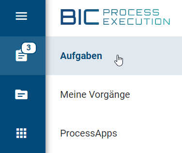 Hier ist der Eintrag "Aufgaben" im Menü gezeigt.