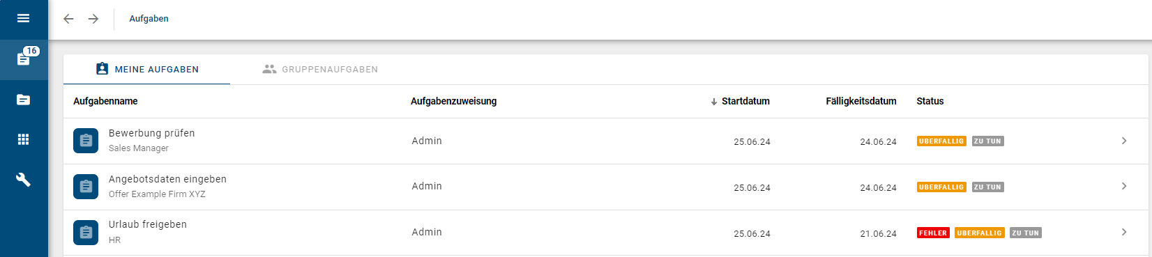 Hier ist die Liste "Meine Aufgaben" gezeigt.