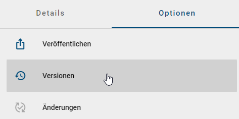 Hier wird der Eintrag "Versionen" in den Optionen eines Diagramms angezeigt.