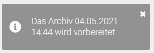 Der Screenshot die Nachricht, dass ein Archiveintrag geladen wird.