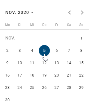 In diesem Screenshot ist die Kalenderfunktion des Filters "Startdatum" gezeigt.