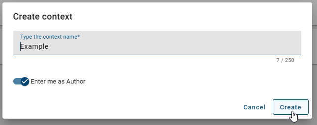 The screenshot shows the option to name and create a new context.