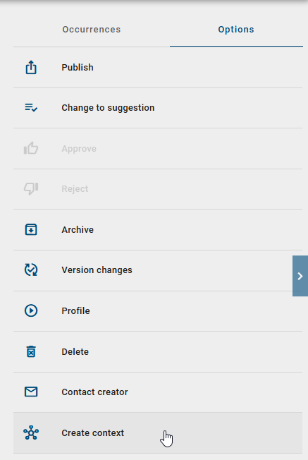 The screenshot shows the option to create a new context.