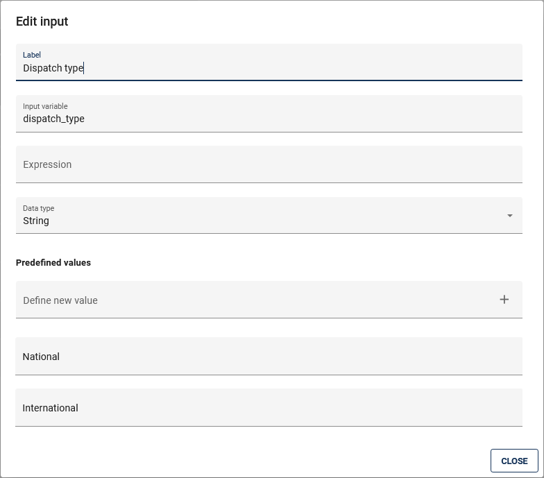 The screenshot shows the list of predefined values.